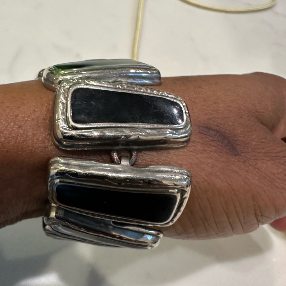 Vintage Silver And Black Rectangular Bracelet - image 1